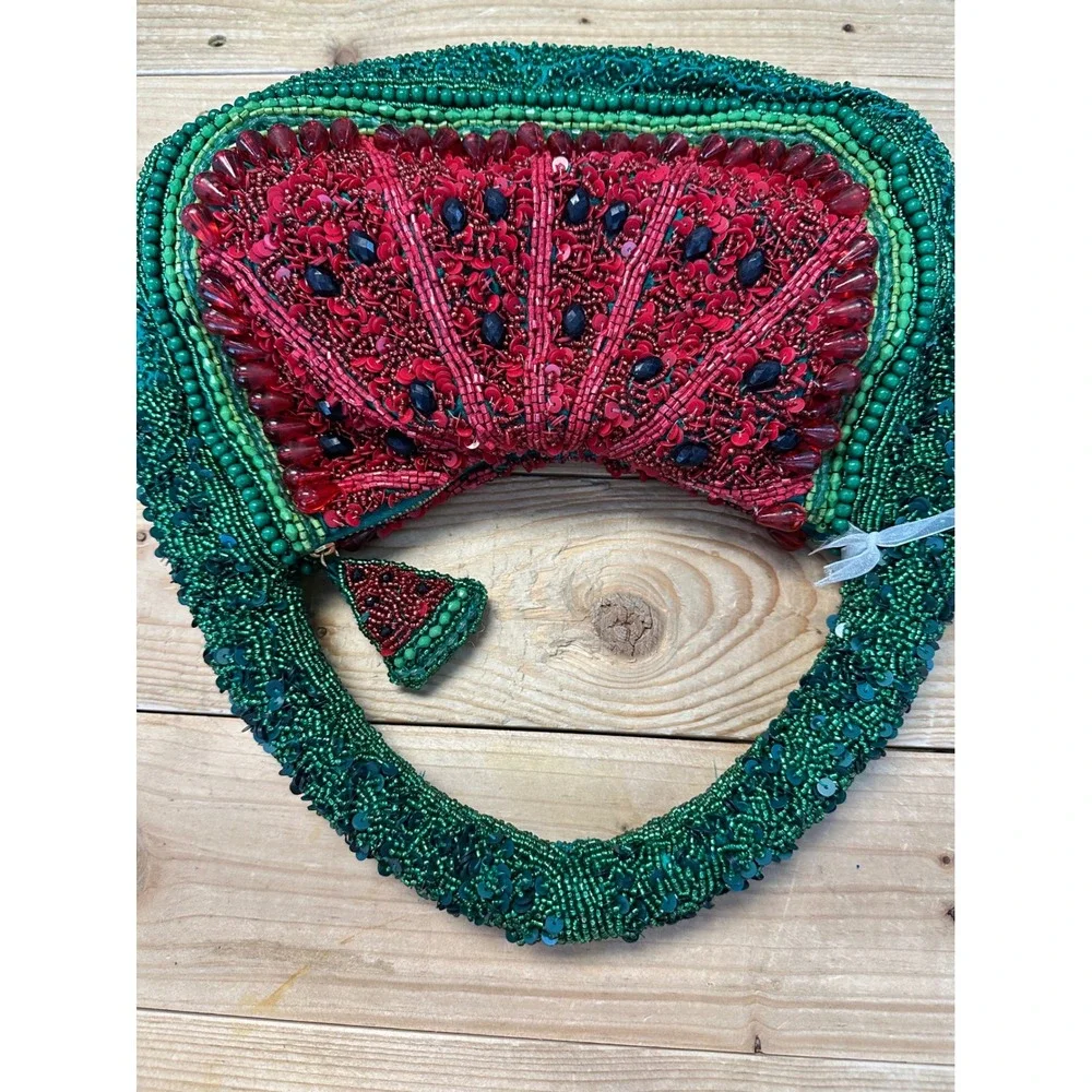Made in India Handcrafted Beaded Watermelon Handbag Fruit Novelty Purse NEW